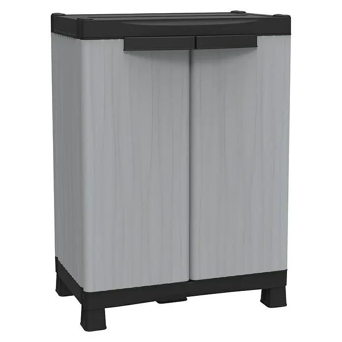 Terry EcoWave Armario multiusos de plástico  700 - L x An x Al: 43,8 x 70 x 97,6 cm - Armario de plástico gris con dos puertas y parte superior e inferior negras. Versátil e ideal para el almacenamiento.