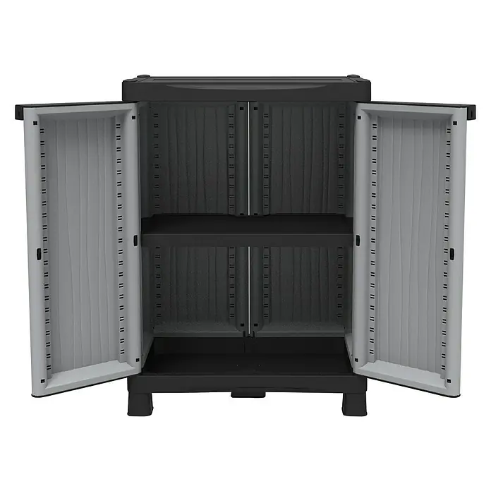 Terry EcoWave Armario multiusos de plástico  700 - L x An x Al: 43,8 x 70 x 97,6 cm - Armario de almacenamiento con dos puertas abiertas, interiores grises y dos estantes, ideal para guardar.