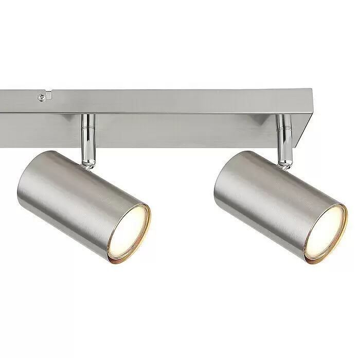 Globo Robby Deckenstrahler - 35 W, L x B x H: 56 x 6 x 12 cm, Nickel-matt, GU10, 4 Stk. - Gebürstete Metall-Schienenleuchte mit zwei zylindrischen Strahlern, die warmes Licht abgeben.