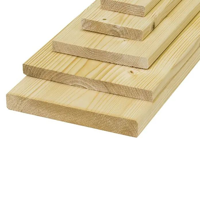 Glattkantbrett - L x B: 200 x 9,4 cm, Stärke: 1,9 cm, Fichte - Stapel hellgelber, unbehandelter Holzbretter unterschiedlicher Größen mit sichtbarer Maserung und glatten Kanten.