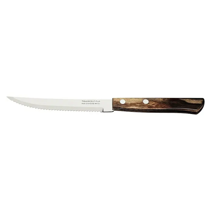 Tramontina Steakmesser - Edelstahl, Länge: 21,5 cm - Ein Tramontina Steakmesser mit Wellenschliff und Holzgriff. Perfekt für jedes BBQ.
