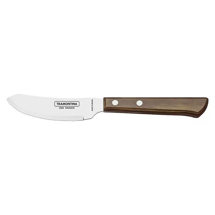 Tramontina Landhaus Pizzamesser - Edelstahl - Ein Tramontina Inox Edelstahl Buttermesser mit Holzgriff. Das Messer hat eine gezahnte Klinge und ist ideal zum Servieren von Butter.