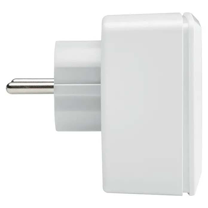 Homematic IP Smart-Steckdose HMIP-PS-2 - IP20, Weiß, 3.680 W, 13 A - Ein weißer Steckeradapter mit zwei Stiften, ideal für Reisen oder den Einsatz zu Hause, um Geräte anzuschließen.