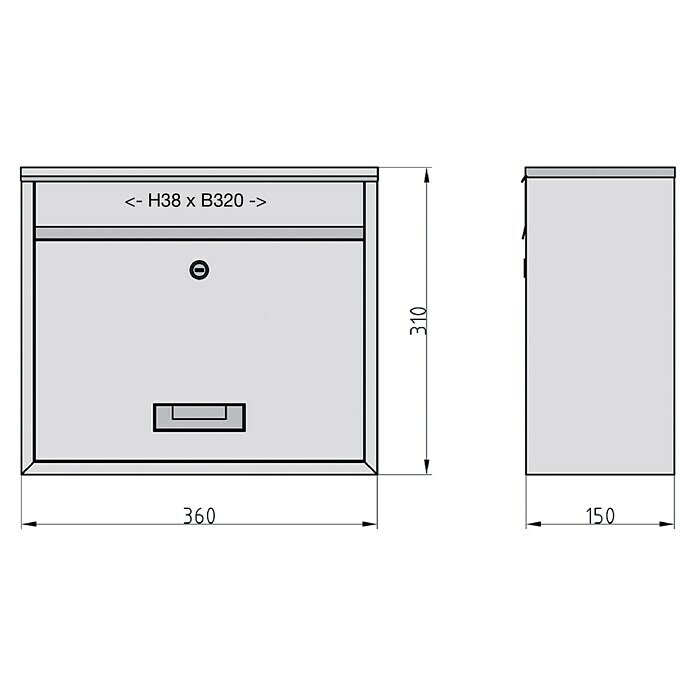 Basi Wandbriefkasten BK 900 (L x B x H: 11,6 x 36 x 31,5 cm, Edelstahl, Edelstahl, Namensschild) | BAUHAUS