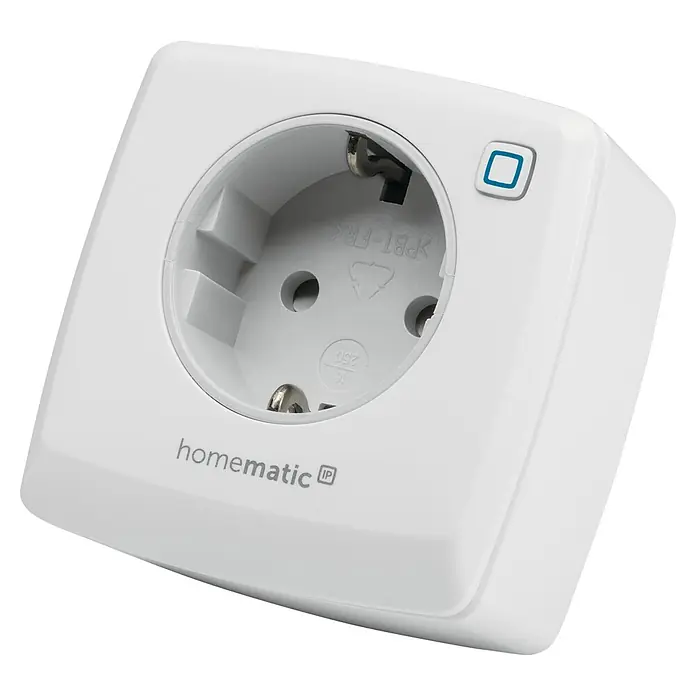Homematic IP Smart-Steckdose HMIP-PS-2 - IP20, Weiß, 3.680 W, 13 A - Abbildung einer Homematic IP-Schaltsteckdose für den Innenbereich, die eine intelligente Steuerung von Geräten ermöglicht.