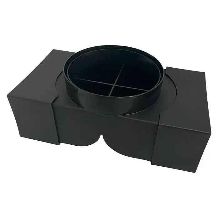 Respekta Umluftweiche ULW1 - B x L: 88 x 156 mm, Schwarz - Schwarzer, rechteckiger Topf mit einem kreisförmigen Einsatz, ideal für Pflanzen und Dekorationen.