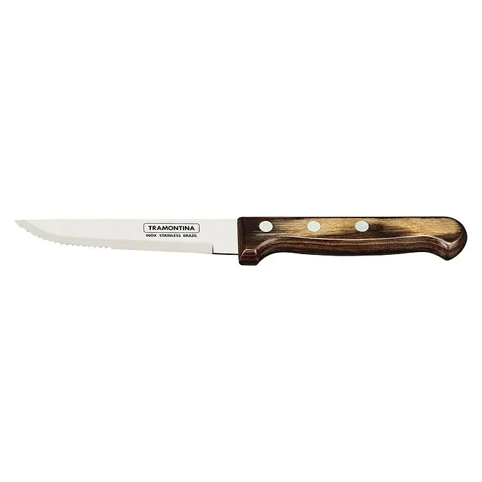 Tramontina Steakmesser Gaucho - Edelstahl, Länge: 24 cm - Ein hochwertiges Tramontina Steakmesser aus Edelstahl mit einem Griff aus edlem Holz. Ideal für stilvolles und müheloses Schneiden von Fleischgerichten.