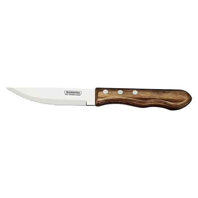Tramontina Steakmesser Jumbo - Edelstahl, Länge: 25,5 cm - Scharfes Tramontina Steakmesser mit Wellenschliff und Holzgriff. Ideal für den täglichen Gebrauch beim Schneiden von Fleisch. Robust und langlebig.