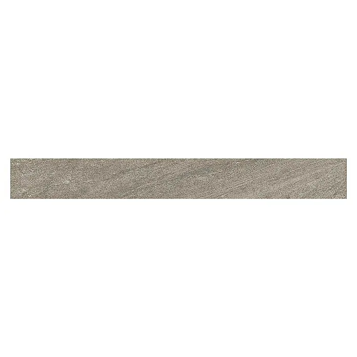 Atlas Concorde Solution Valmalenco Sockelfliese Grigio - 7,2 x 60 cm, Grau, Matt - Nahaufnahme einer grauen Steinzeugfliese mit feiner, strukturierter Oberfläche, ideal für moderne Innenräume.\n