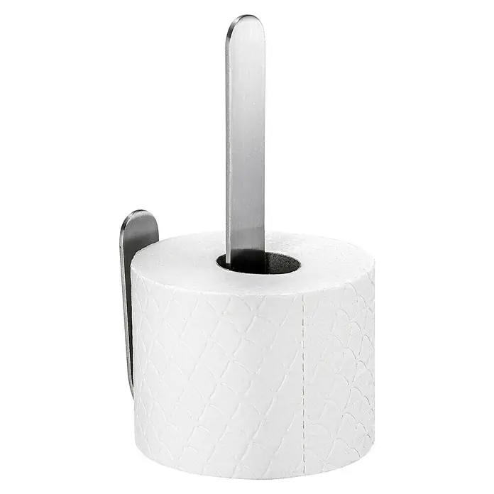 Camargue Antwerpen Ersatzpapierrollenhalter - Edelstahl, Matt - Ein Toilettenpapierhalter aus Metall mit einer weißen Toilettenpapierrolle darauf, ideal für jedes Badezimmer.