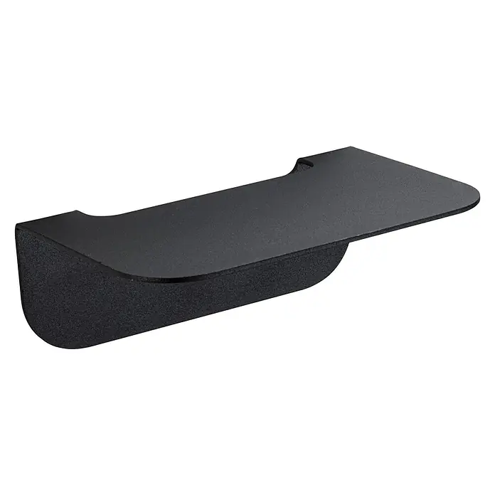 Camargue Antwerpen Repisa de baño - Ancho: 15 cm, Negro, Mate - Primer plano de un estante negro. El estante es rectangular con esquinas redondeadas y tiene una construcción robusta.