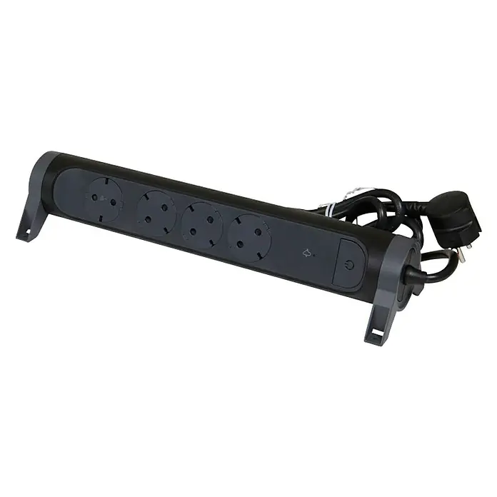 Legrand Base de enchufe múltiple pararrayos - x 4, Negro, Longitud del cable: 1,5 m, IP20, Con interruptor - Una regleta con protección contra sobretensiones y múltiples tomas para alimentar diversos dispositivos.