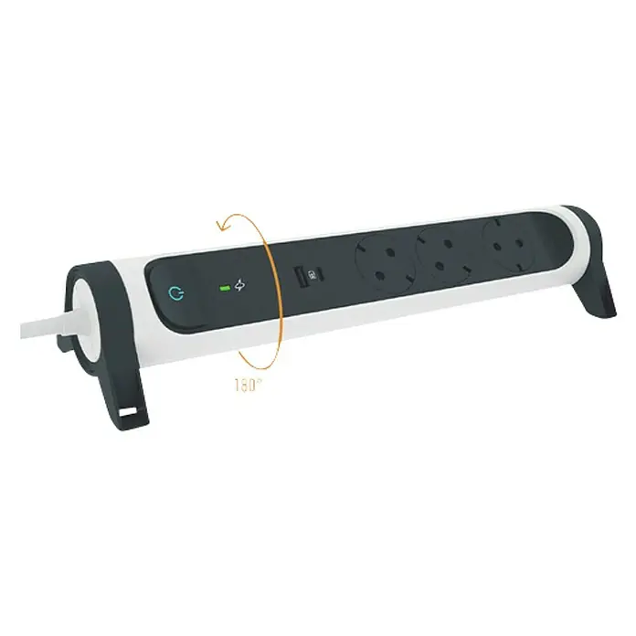 Legrand Base de enchufe múltiple con USB - x 3, Blanco/Negro, Longitud del cable: 1,5 m, IP20, Con interruptor - Una regleta giratoria con múltiples tomas de corriente, un puerto USB y un interruptor de encendido/apagado. Ideal para alimentación flexible en la oficina o en casa.