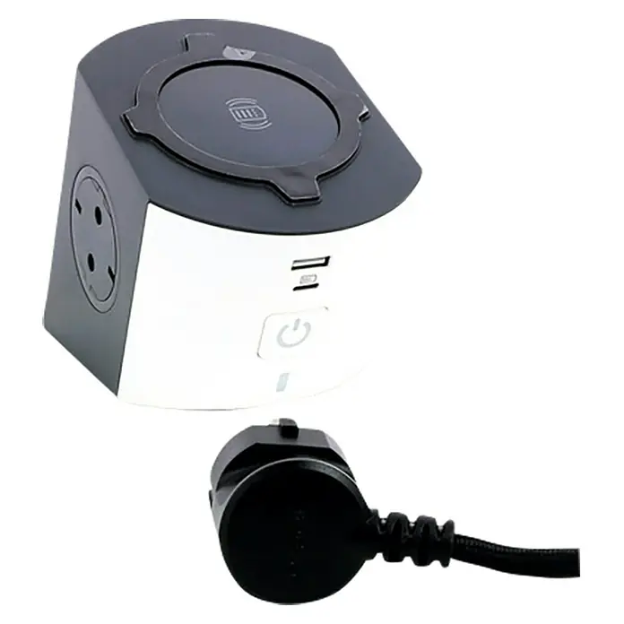 Legrand Base de enchufe múltiple Power Charging - Negro/Blanco, IP20, Con interruptor - Enchufe en cubo con puertos USB, toma de corriente y carga inalámbrica. Una solución de energía versátil para el hogar.