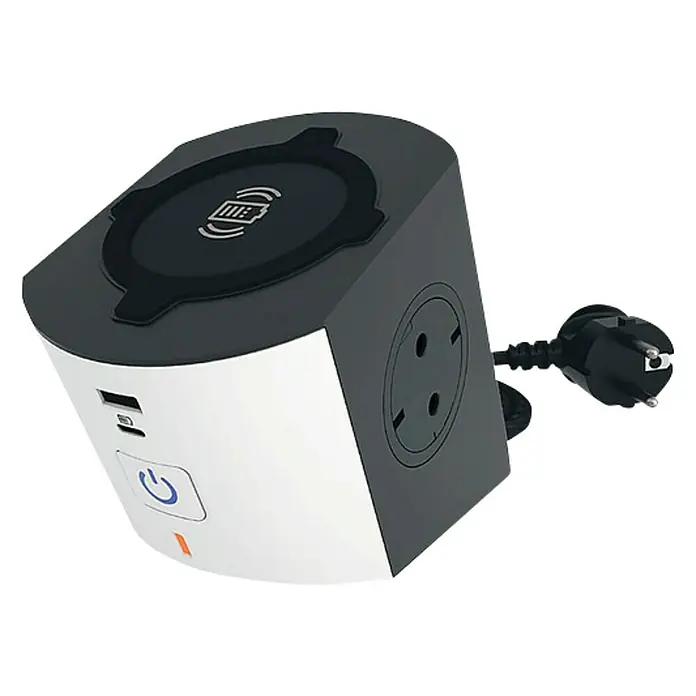 Legrand Base de enchufe múltiple Power Charging - Negro/Blanco, IP20, Con interruptor - Un cubo de alimentación con puertos USB y carga inalámbrica. Fuente de alimentación práctica para dispositivos con diversas opciones.