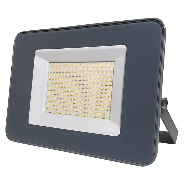 Profi Depot LED-Strahler - 50 W, 8.000 lm, 4.000 K, L x B x H: 26 x 4,1 x 18,2 cm, IP65 - Graue LED-Flutlichtstrahler mit weißem Einsatz und vielen kleinen gelben LEDs für eine helle und effiziente Beleuchtung.