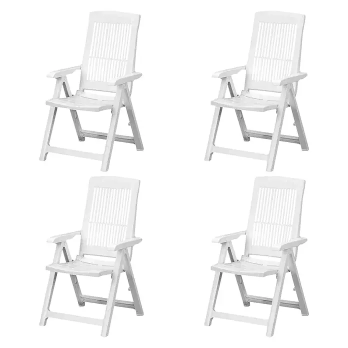 Progarden Klappstuhl Tampa im Set - 4 Stk., B x T x H: 44 x 50 x 111 cm, Weiß, 4-fach verstellbare Rückenlehne - Vier weiße Gartenstühle aus Kunststoff, ideal für den Außenbereich und leicht zu verstauen. Komfortable und praktische Sitzgelegenheit.