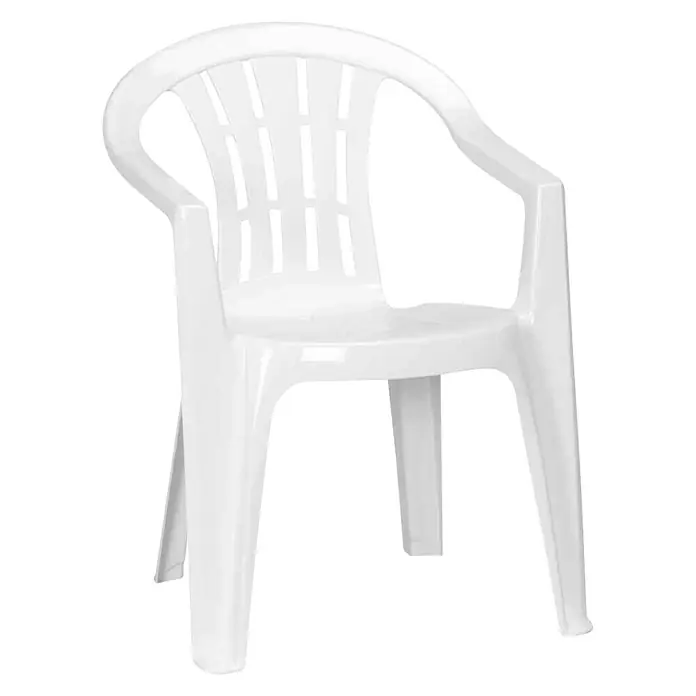 Stapelstuhl Cuba Fresh im Set - 4 Stk., B x T x H: 58 x 56 x 79 cm, Weiß, Gartenstuhl stapelbar - Abbildung eines weißen Gartenstuhls aus Kunststoff mit Armlehnen vor einem schwarzen Hintergrund. Der Stuhl ist für den Außenbereich geeignet.