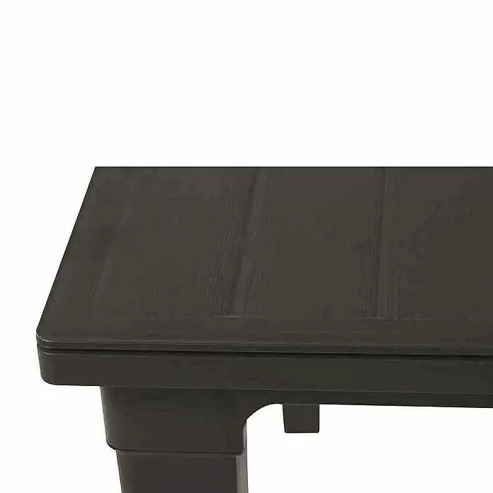 Gartenmöbel-Set Aruba/Futura - 13 -tlg., Baumwolle, Polyester, Graphit - Dunkelbraune Kunststoff-Tischplatte mit strukturierter Oberfläche, Ecke und Bein.