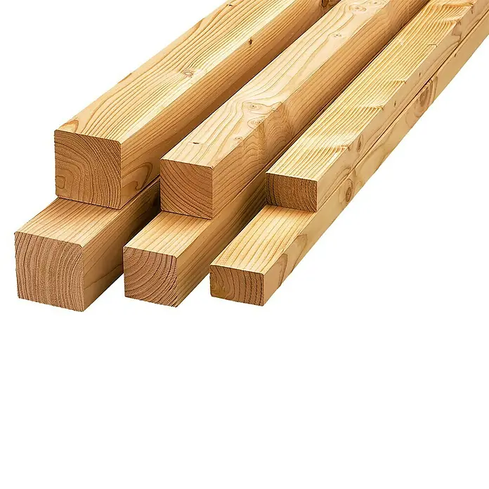Rahmenholz I - 300 x 7 x 3,5 cm, Douglasie - Stapel von Holzstücken. Die Holzstücke liegen übereinander und sind hellbraun gefärbt mit dunkleren Maserungen.
