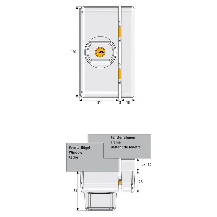 Abus Fenster-Zusatzschloss FTS96Braun Sketch