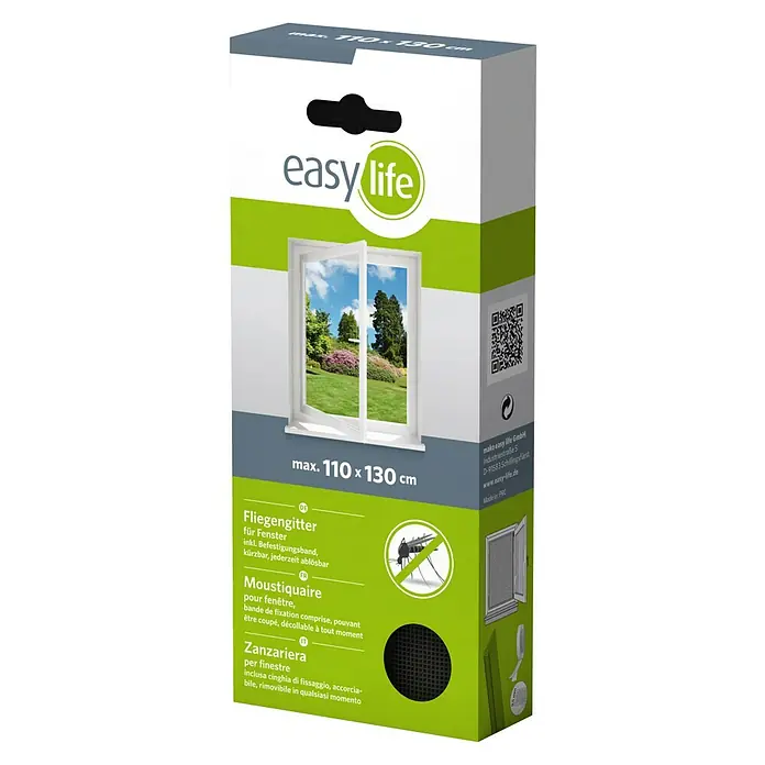 Easy Life Insektenschutzfenster - B x H: 110 x 130 cm, Farbe Netz: Anthrazit, Montage Insektengitter: Ankletten - Packungsinhalt: Easy Life Fliegengitter für Fenster bis max. 110 x 130 cm, inklusive Befestigungsband, individuell kürzbar und ablösbar.