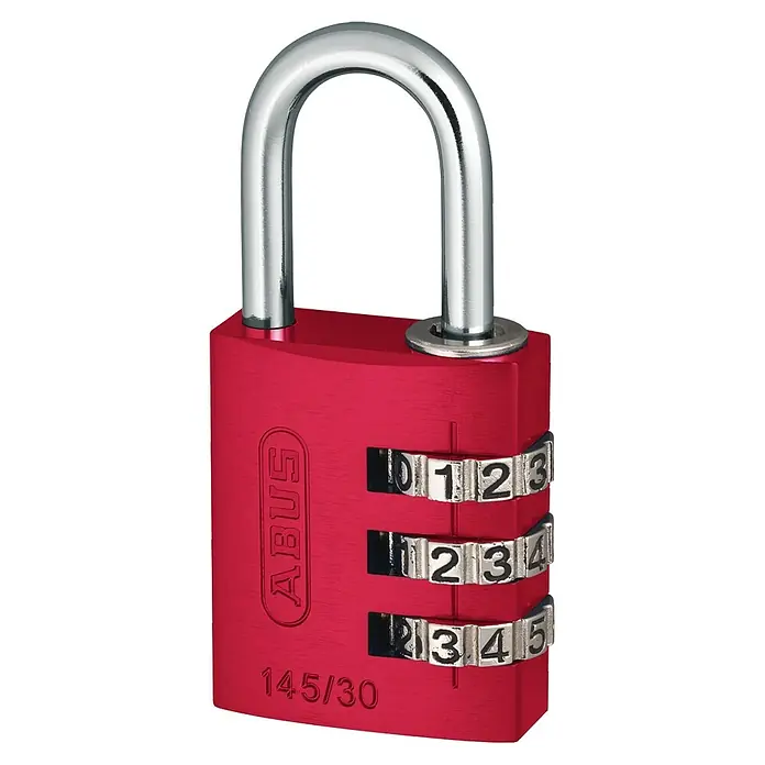 Abus Vorhängezahlenschloss Lock-Tag 145/30 - Bügelstärke: 5 mm, Rot, Anzahl Zahlenrollen: 3 Stk. - Rotes ABUS 145/30 Zahlenschloss mit silbernem Bügel und dreistelliger Zahlenkombination für zuverlässige Sicherheit.