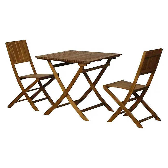 Siena Garden Balkonmöbel-Set Falun - 3 -tlg., Holz, Braun, Rückenlehne verstellbar, Ohne Armlehnen - Gartengarnitur aus Holz mit einem quadratischen Tisch und zwei passenden Klappstühlen, ideal für kleine Balkone oder Terrassen.