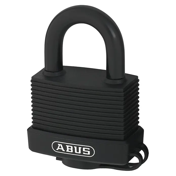 Abus Vorhängeschloss Aqua Safe 70IB/45 Gleichschließend - B x H: 49 x 74 mm, Bügelstärke: 8 mm, Messing, Schwarz - Schwarzes ABUS Vorhängeschloss mit robustem Bügel und geripptem Gehäuse für erhöhte Sicherheit und Widerstandsfähigkeit gegen Manipulationen.