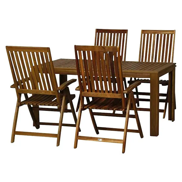 Siena Garden Gartenmöbel-Set Paleros - 5 -tlg., Akazienholz, Braun - Braunes Holz-Gartenmöbelset mit Tisch und vier Stühlen. Das Set ist ideal für Mahlzeiten im Freien oder für gesellige Runden.