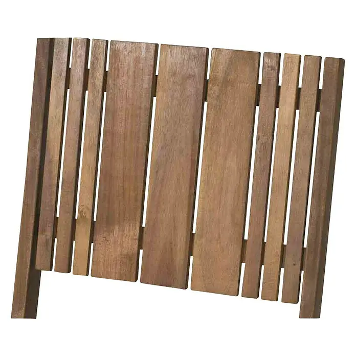 Siena Garden Balkonmöbel-Set Falun - 5 -tlg., Holz, Braun, Rückenlehne verstellbar, Ohne Armlehnen - Nahaufnahme einer hölzernen Stuhl- oder Banklehne mit vertikalen Latten und natürlicher Holzmaserung für den Außenbereich.