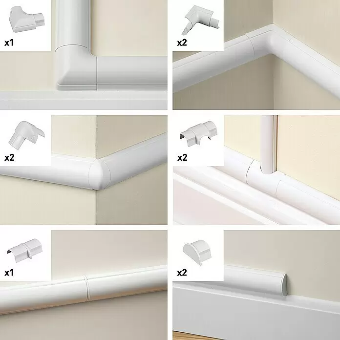 D-Line Kabelkanal-Zubehörkit - Weiß, Passend für: D-Line Kabelkanal 30 x 15 mm - Weiße PVC-Kabelkanäle und diverse Formstücke zur sauberen Kabelführung entlang Wänden und Ecken.