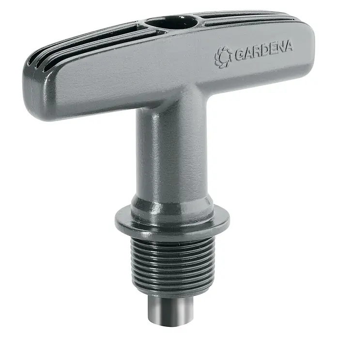 Gardena Sprinklersystem Montagewerkzeug - Passend für: Anbohrschelle 3/4" - Grauer Gardena-Hahn mit T-Griff zum Öffnen und Schließen von Ventilen oder Bewässerungssystemen. Robuste Konstruktion mit Gewinde.
