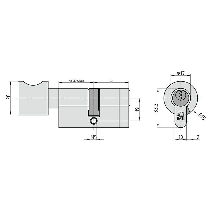 Basi Knaufzylinder AS (Baulänge innen: 35 mm, Baulänge außen: 27 mm, Anzahl Schlüssel: 3 Stk., Profilschlüssel) | BAUHAUS