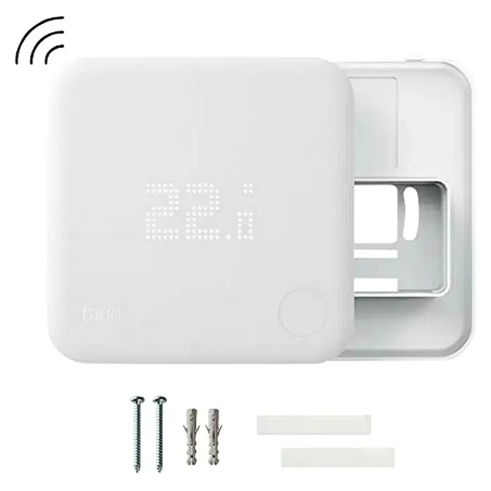 Tado Sensor de temperatura inalámbrico - 1,8 x 10,4 x 10,4 cm, Blanco - Kit de inicio de termostato inteligente Tapo para control de calefacción. Incluye elementos de fijación y pantalla digital clara.