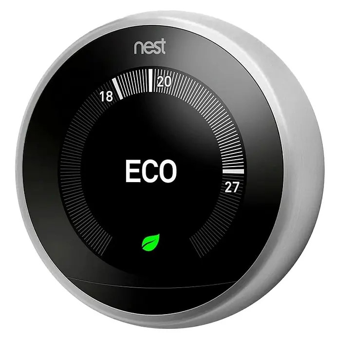 Google Nest Termostato inalámbrico 3ra generación - Negro, Ø x Al: 8,4 x 8,4 cm - Termostato Nest en modo ECO, optimiza el ahorro de energía y el control de la temperatura. Diseño elegante para el hogar moderno.
