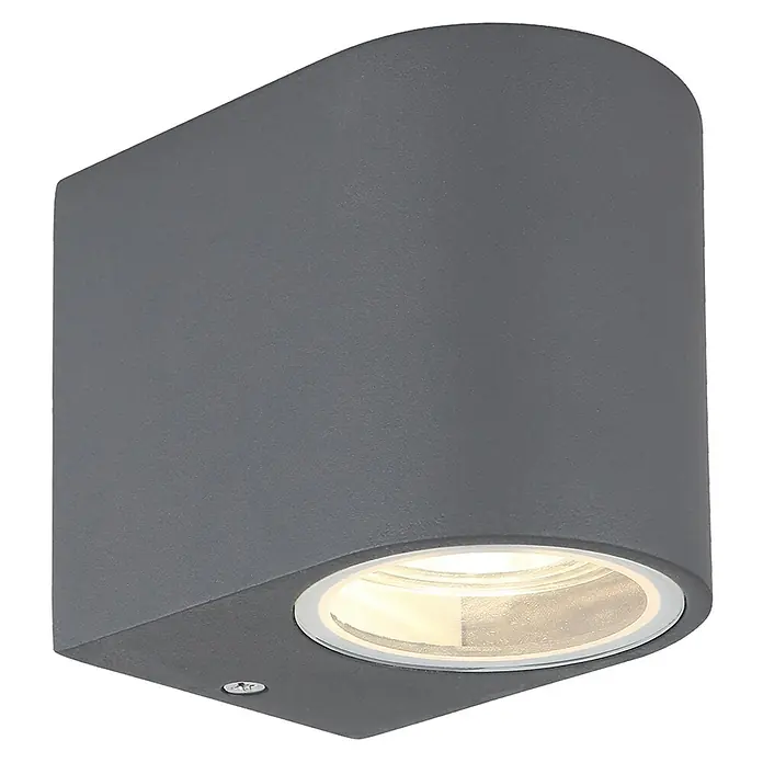Globo Aplique exterior Veronika - 35 W, L x An x Al: 9,2 x 6,8 x 8,1 cm, Antracita, GU10, Redondeada - Lámpara de pared para exteriores, diseño moderno con carcasa gris y abertura de luz redonda, ideal para casa y jardín.