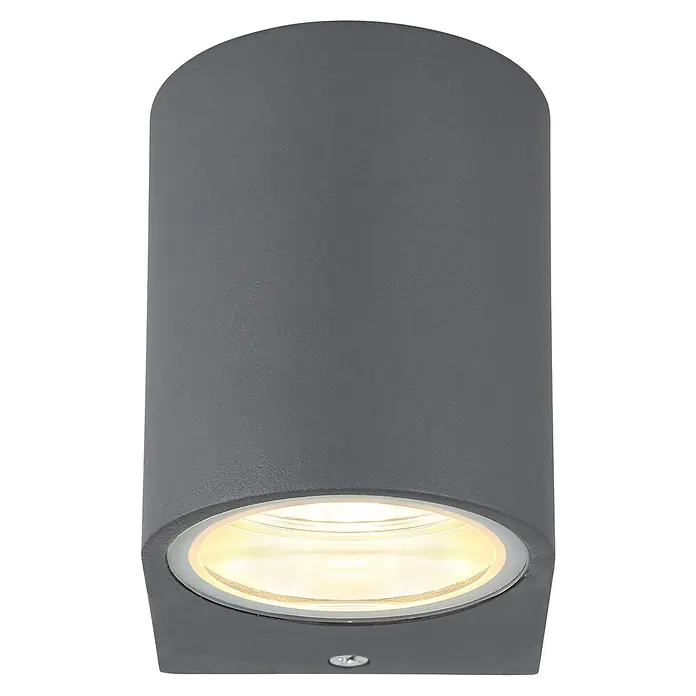 Globo Aplique exterior Veronika - 35 W, L x An x Al: 9,2 x 6,8 x 8,1 cm, Antracita, GU10, Redondeada - Lámpara de pared cilíndrica gris que emite un brillo cálido. Ideal para espacios exteriores modernos.