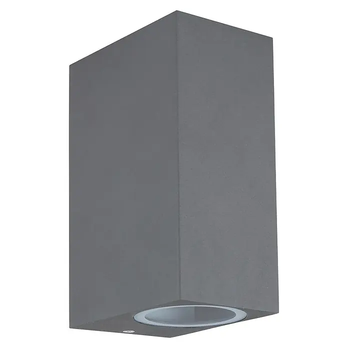 Globo Aplique exterior Veronika - 35 W, 9,2 x 6,8 x 15 cm, Antracita, IP44 - Lámpara de pared gris en forma de cubo con una fuente de luz redonda empotrada en la parte inferior, combinando diseño moderno e iluminación funcional.