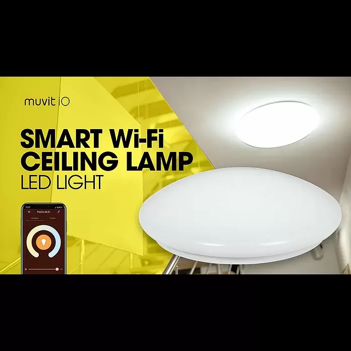 Muvit iO Plafón LED redondo WIFI Blanco - 18 W, Ø x Al: 33 x 9 cm, Blanco frío - Lámpara de techo Wi-Fi Compatible con asistentes de voz