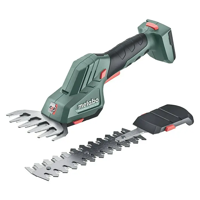 Metabo Akku-Gras- & Strauchschere PowerMaxx SGS 12 Q - 12 V, Li-Ionen, Ohne Akku, Schwertbreite: 13 cm - Akku-Grasschere PowerMaxx SGS 12 Q von Metabo mit Grasscherenmesser und Strauchscherenmesser.