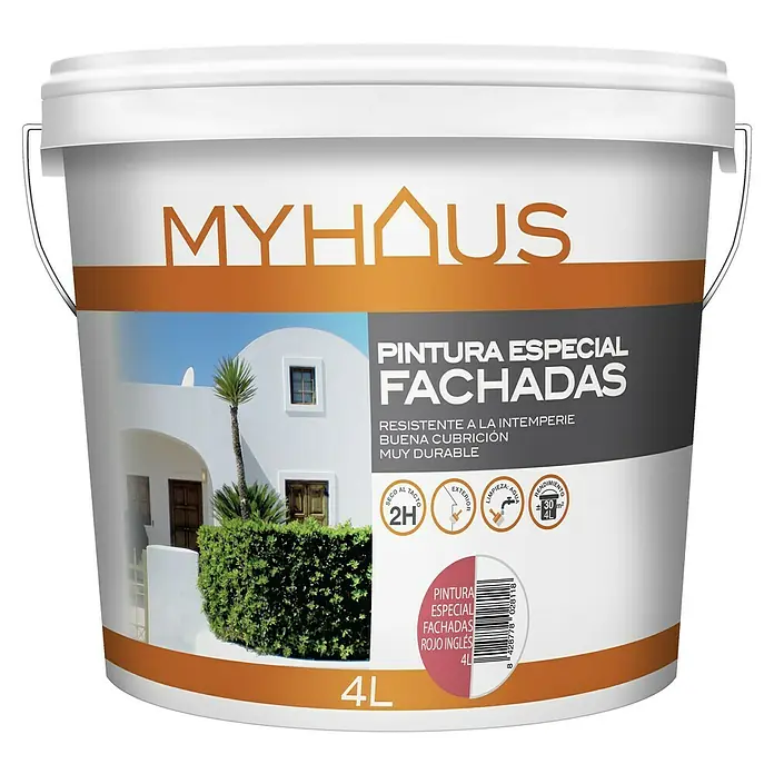 Pintura para fachadas de acrilato puro Myhaus - Rojo inglés, 4 l - Cubo de pintura para fachadas MyHaus de 4L. La pintura está especialmente diseñada para fachadas, resistente a la intemperie y muy duradera.