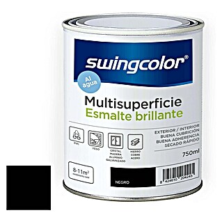swingcolor Esmalte de color Multisuperficie (Negro, Brillante, 750 ml, Base de agua)