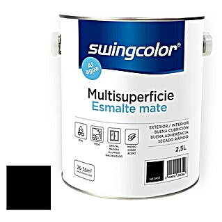 swingcolor Esmalte de color Multisuperficie (Negro, Mate, 2,5 l, Base de agua)