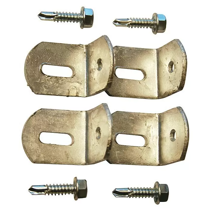 T & J Winkelverbinder - L x B x H: 3 x 11 x 15 cm, Stahl - Vier verzinkte Metall-Winkelhalterungen und vier selbstbohrende Schrauben zur Montage und Befestigung.