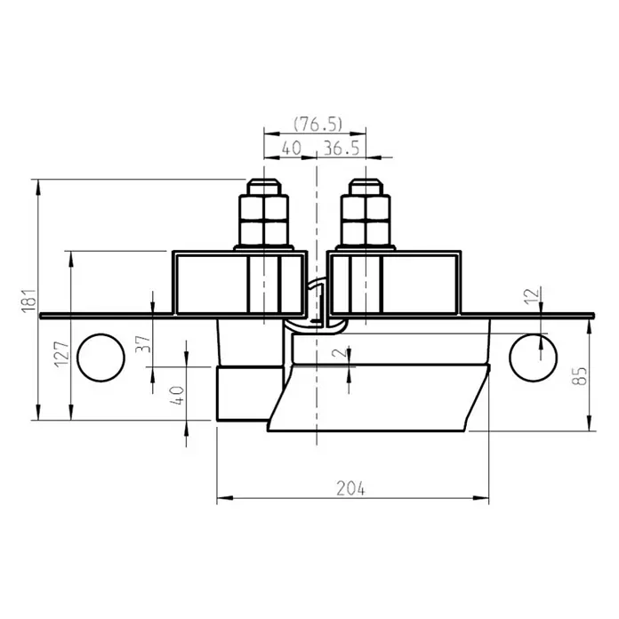 Abus Überfalle mit Vorhangschloss Überfalle Con Hasp Granit 215/100 + Vorhangschloss Granit 37/55 HB100 - Einsatzbereich: Container - Technische Zeichnung eines Verbindungsstücks mit Maßen und Details zur Konstruktion.