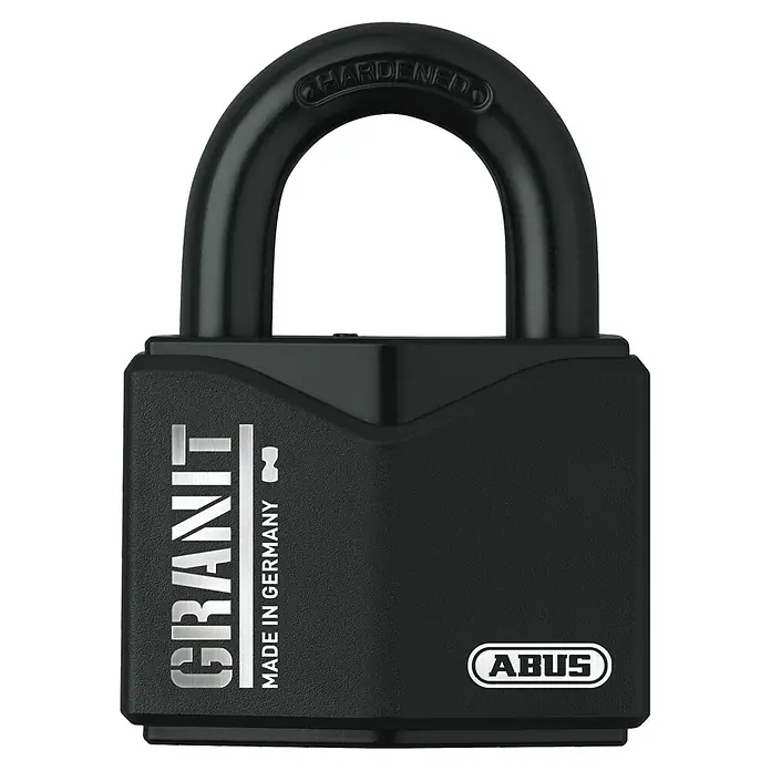 Abus Vorhängeschloss Granit 37/55 Gleichschließend - Bügelstärke: 11 mm, Material Bügel: Gehärteter Spezialstahl - Schwarzes ABUS Granit Vorhängeschloss mit gehärtetem Bügel und "Made in Germany" Aufschrift.