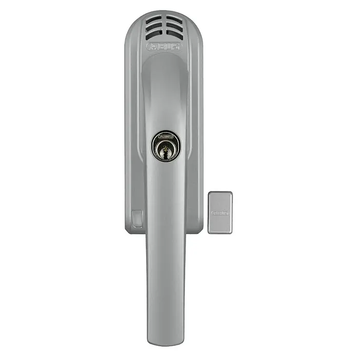 Abus Alarm-Fenstergriff FG300 - Silber - Silberne ABUS Panzerriegel-Türsicherung mit Zylinderschloss, bietet soliden Schutz vor Einbruch. Inklusive ABUS-Schließzylinder.
