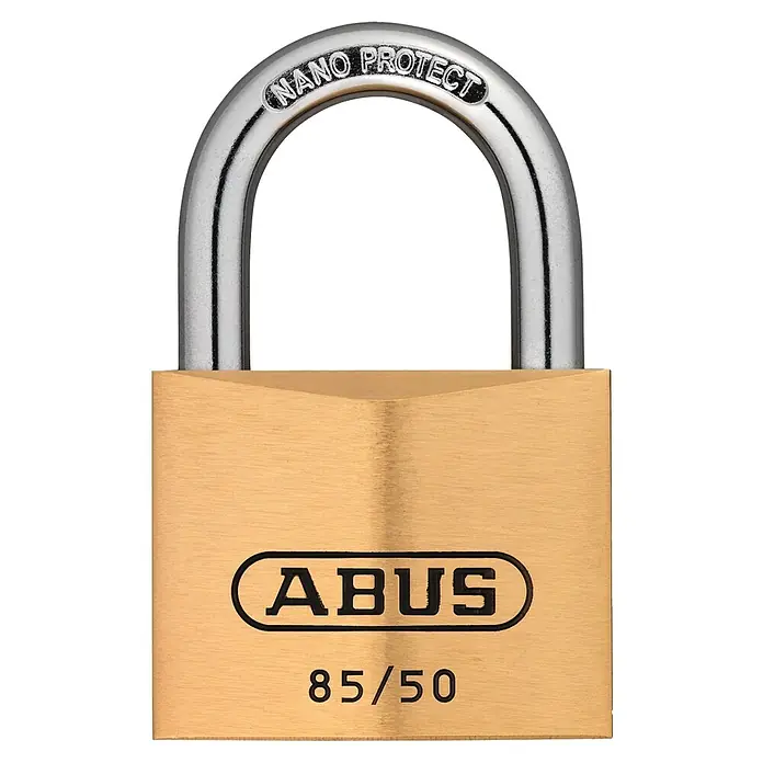 Abus Vorhängeschloss 85/50 Gleichschließend - B x H: 50 x 77 mm, Bügelstärke: 8 mm, Messing - Das ABUS 85/50 Vorhängeschloss mit NANO PROTECT Technologie ist ideal für den vielseitigen Einsatz und bietet zuverlässigen Schutz.