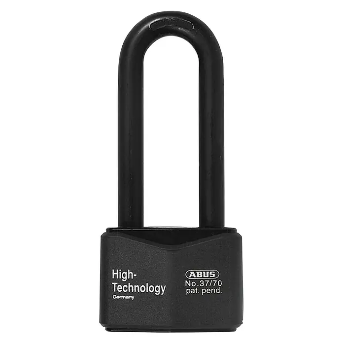 Abus Überfalle mit Vorhangschloss Überfalle ConHasp Granit 215/100 + Containerschloss 37RK/70 HB100 - Einsatzbereich: Container - Schwarzes ABUS 37/70 High-Technology Bügelschloss aus Deutschland, robust und sicher für Fahrräder oder Motorräder.